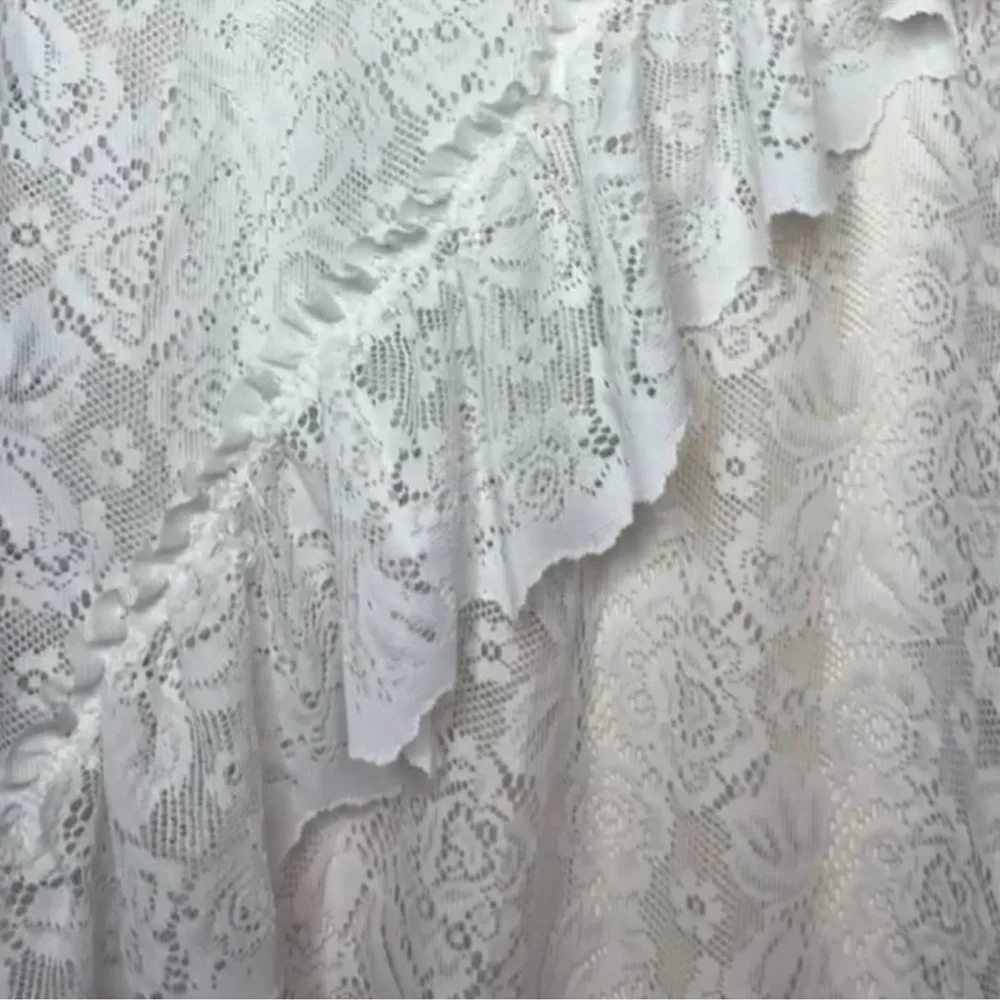 Vintage Lace Swag Curtains Ruffled Lace Cottage Curtains Set Floral Ruffle White
